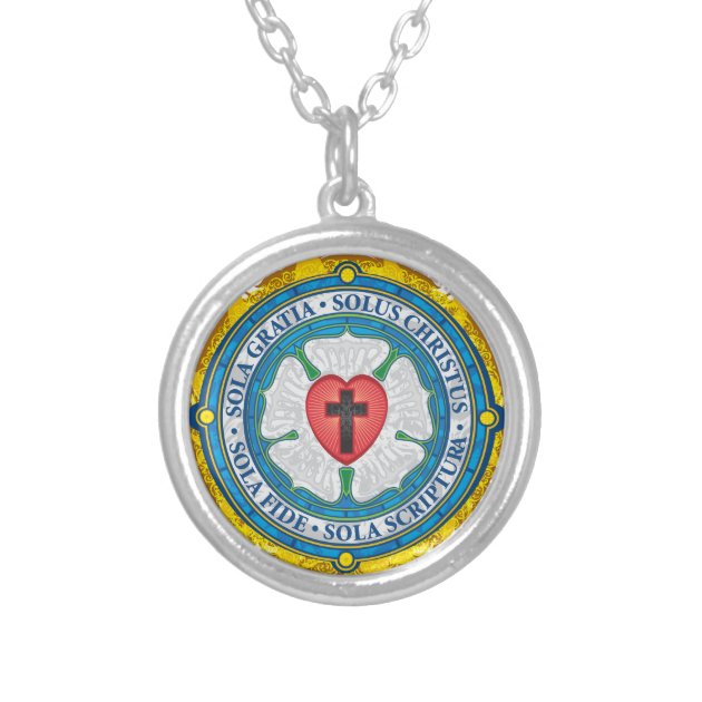 Luther Rose Stained Glass Round Necklace | Zazzle