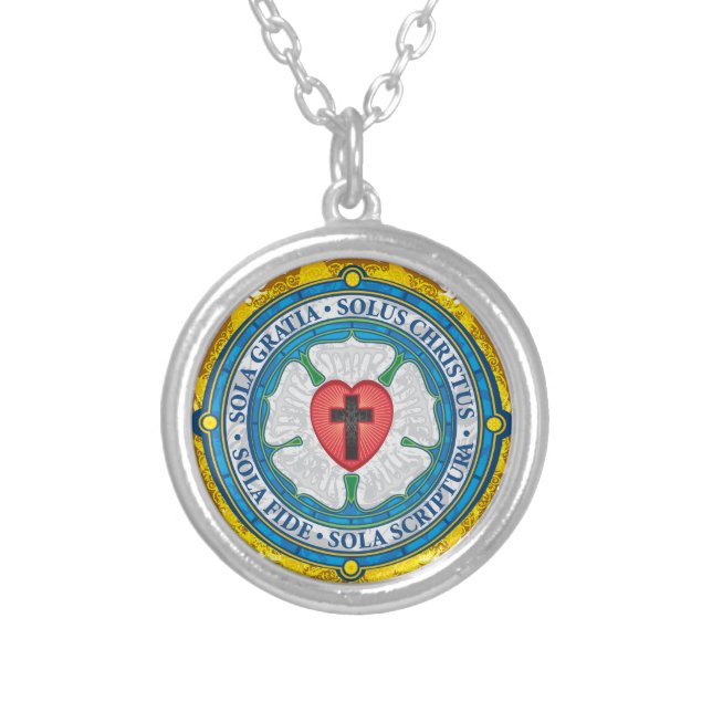 “CHRISTIAN GIFTS” Luther Rose Christian Jesus Lord Silver Plated Necklace (Front)