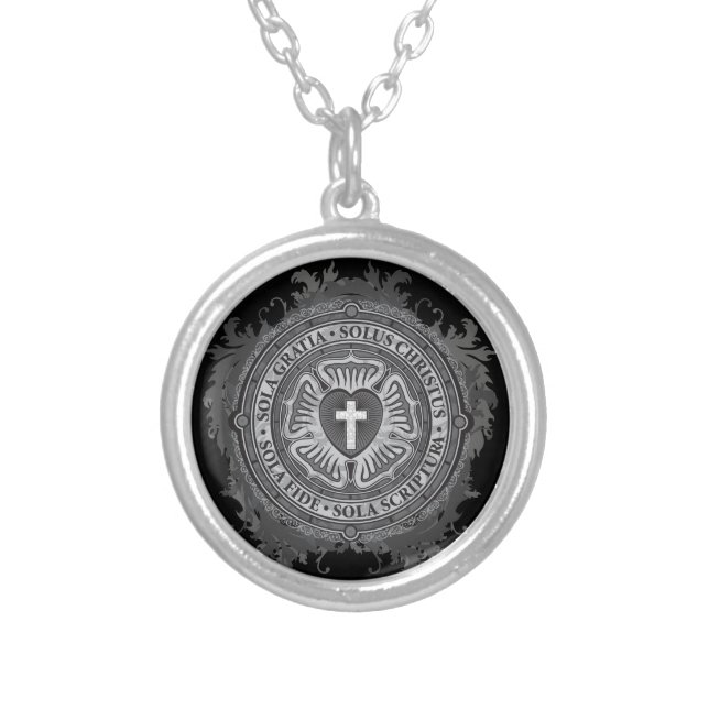 “CHRISTIAN GIFTS” Luther Rose Christian Jesus Lord Silver Plated Necklace (Front)