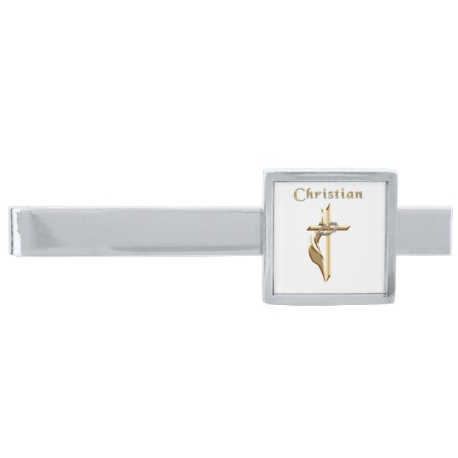 Christian gifts silver finish tie clip (Front)