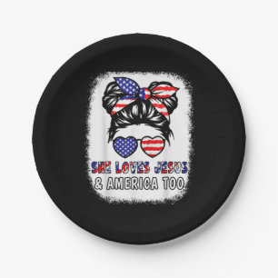 Christian Girl Loves Jesus & America Shirt 4th Jul Paper Plates
