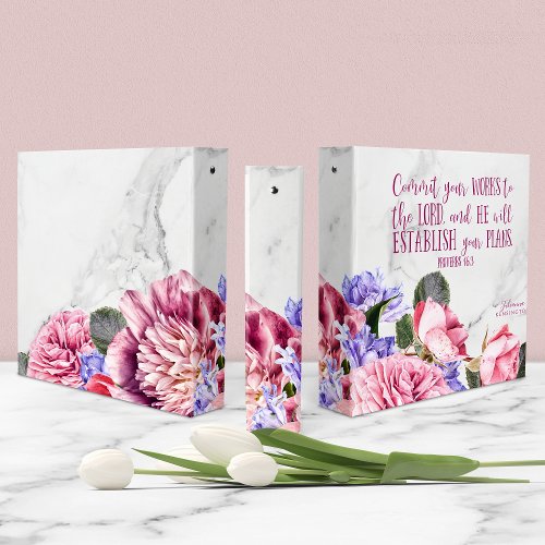 Christian Girly Floral Marble Bible Verse 3 Ring Binder
