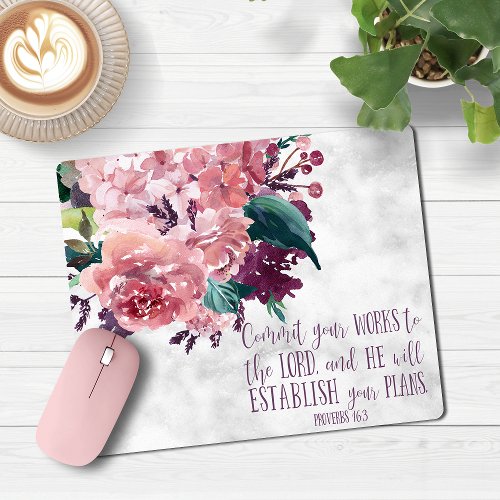 Christian Girly Floral Marble Bible Verse Mouse Pad