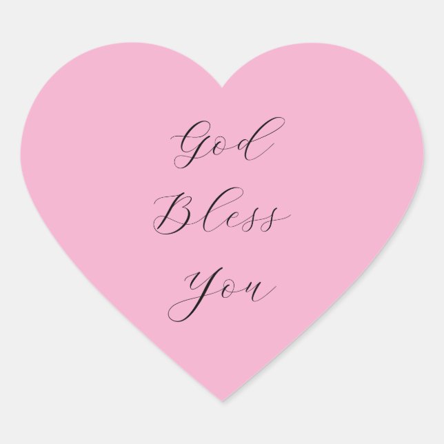 Christian ‘God Bless You’ Pink Black Script Heart Sticker (Front)