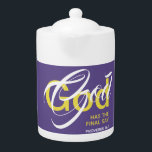 Christian GOD FINAL SAY Scripture Purple MEDIUM Teapot<br><div class="desc">Enjoy your hot drink morning, noon and night with this stylish Scripture monogram mug. Modern design includes the message "GOD HAS THE FINAL SAY" which refers to Proverbs 16:1. All text is fully customisable, so you can personalise with your own monogram or favourite Bible verse or text. Matching items available....</div>