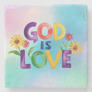 Christian God is Love Colorful Daisy Flowers Quot Stone Coaster