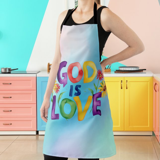 Christian God is Love Colorful Daisy Flowers Quote Apron (Creator Uploaded)