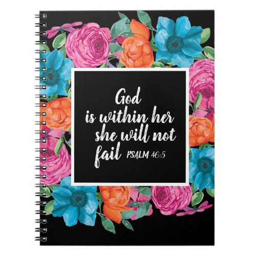 Christian God is Within Her Colorful Floral Black Notebook