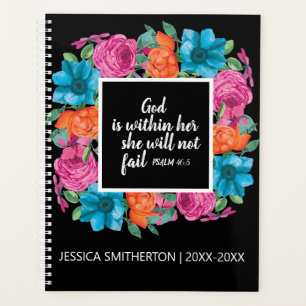Christian God is Within Her Colorful Floral Black Planner