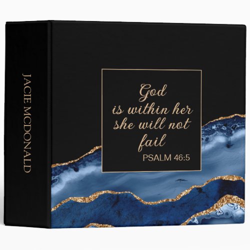 Christian God is Within Her Navy Blue Black Marble 3 Ring Binder