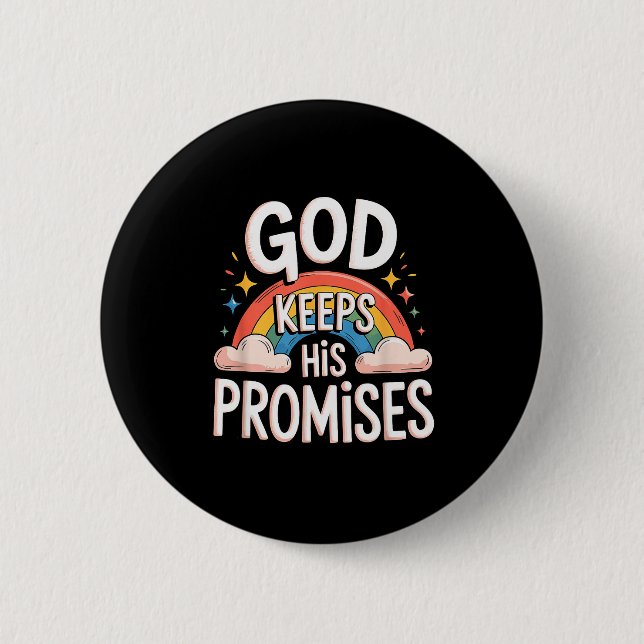 Christian God Keeps His Promises Rainbow Clouds  Button (Front)