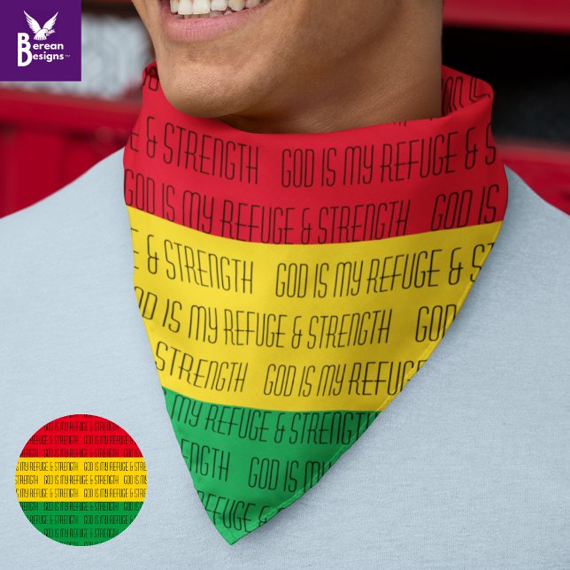 Christian GOD REFUGE STRENGTH Red Yellow Green Bandana (Stylish Christian GOD IS MY REFUGE & STRENGTH bandana in red, yellow & green.  Great Christian gift.)