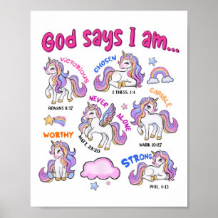 Christian God Says I Am Unicorn Bible Verse Religi Poster