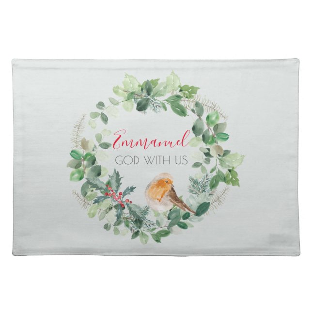 Christian God With Us Elegant Christmas Wreath Cloth Placemat (Front)