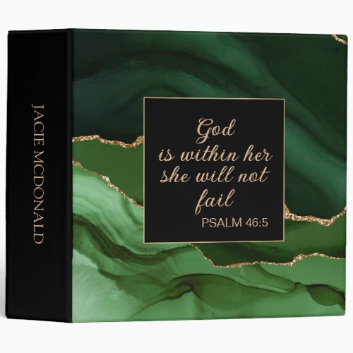 Christian God Within Her Green Black Gold Marble 3 Ring Binder