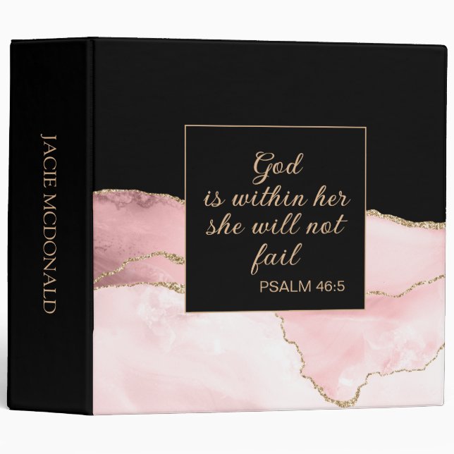 Christian God Within Her Pink Black Gold Marble 3 Ring Binder (Front/Spine)