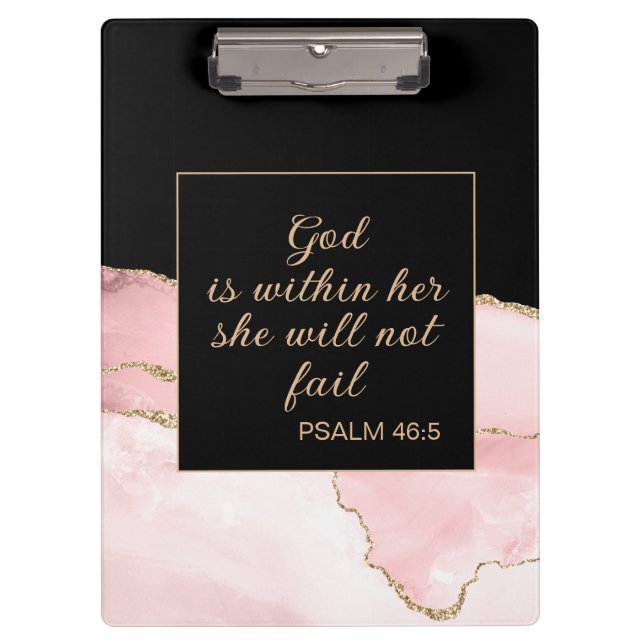 Christian God Within Her Pink Black Gold Marble  Clipboard (Front)