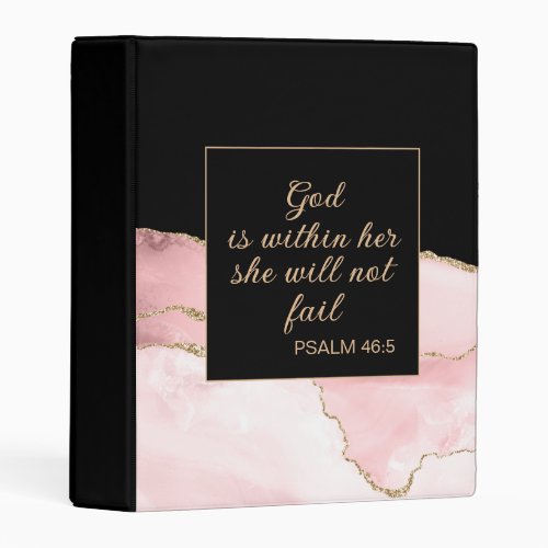 Christian God Within Her Pink Black Gold Marble Mini Binder