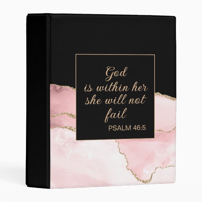 Christian God Within Her Pink Black Gold Marble Mini Binder (Front/Spine)