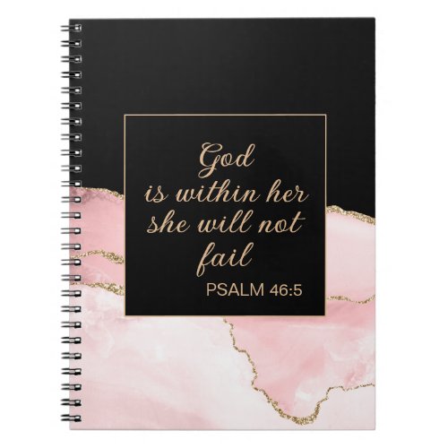 Christian God Within Her Pink Black Gold Marble  Notebook