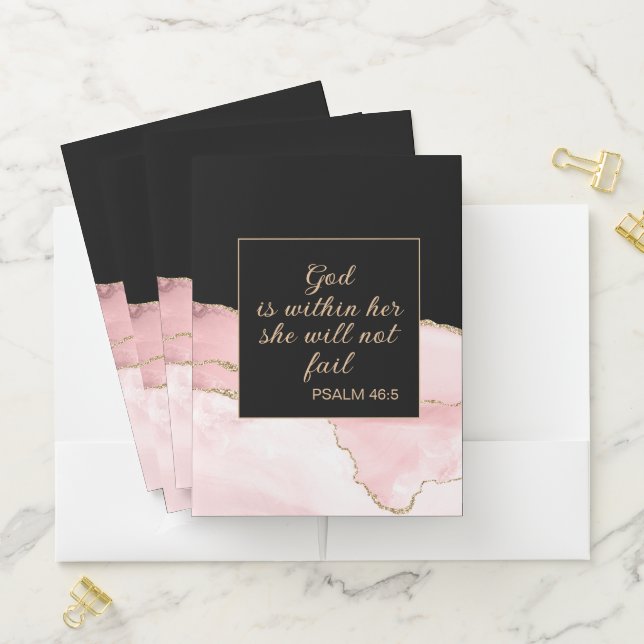 Christian God Within Her Pink Black Gold Marble  Pocket Folder (In Situ)