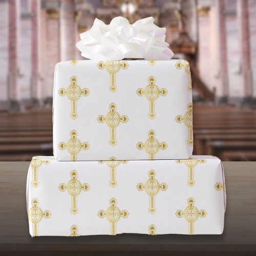 Christian Gold Cross Baptism Christening Communion Wrapping Paper