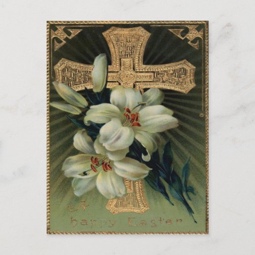 Christian Gold Cross Easter Lily Holiday Postcard