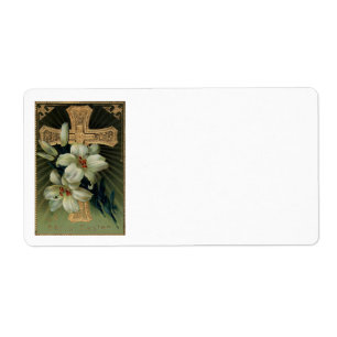 Christian Gold Cross Easter Lily Label