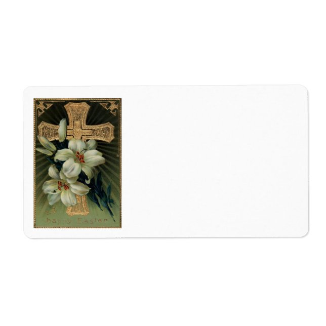 Christian Gold Cross Easter Lily Label (Front)