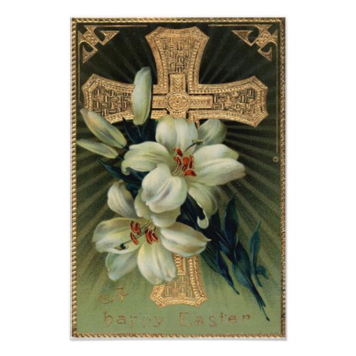 Christian Gold Cross Easter Lily Photo Print