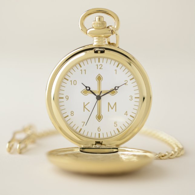Christian Gold Cross Monogram Initials Pocket Watch (Inside)