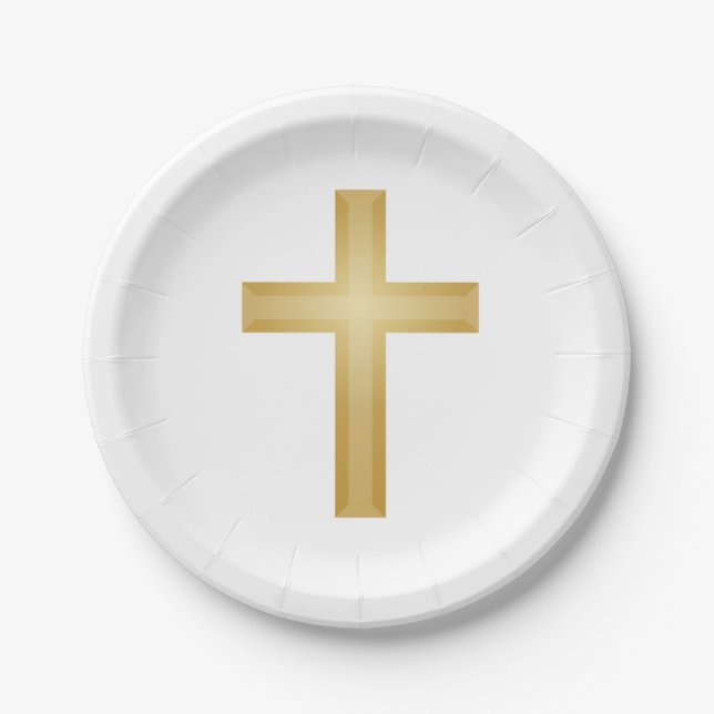 Christian Gold Cross Paper Plates (Front)