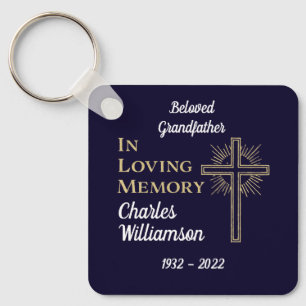 Christian Gold Cross Remberance Memorial Photo Keychain