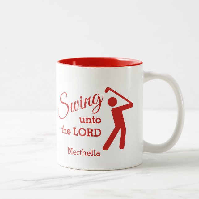 CHRISTIAN GOLF FAN Swing Unto Lord WHITE Custom Two-Tone Coffee Mug (Right)