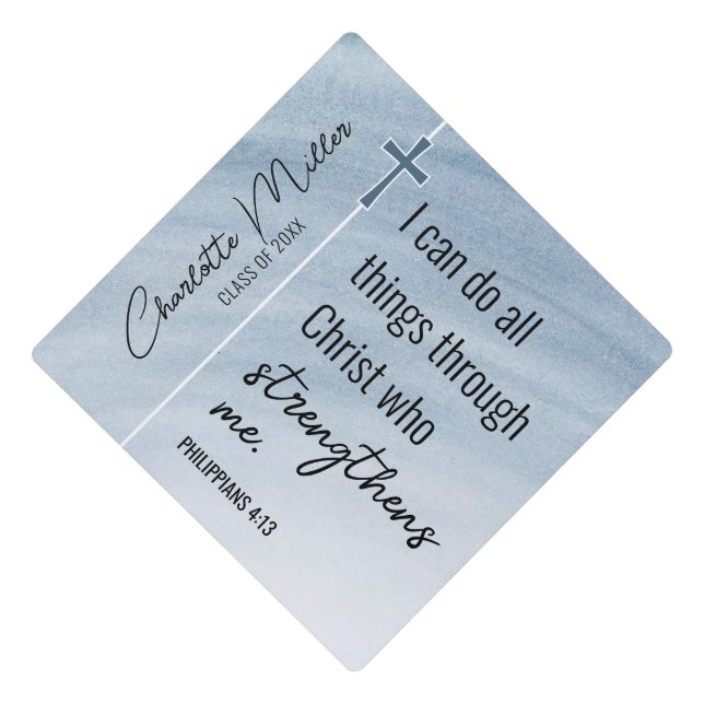 Christian Grad Blue Philippians 4:13 Tassel Topper (Front)