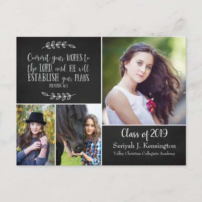 Christian Graduation Bible Verse | Chalkboard Postcard (Front)