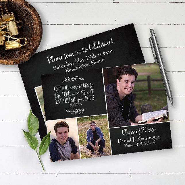 Christian Graduation Bible Verse Photo Collage Invitation (Creator Uploaded)