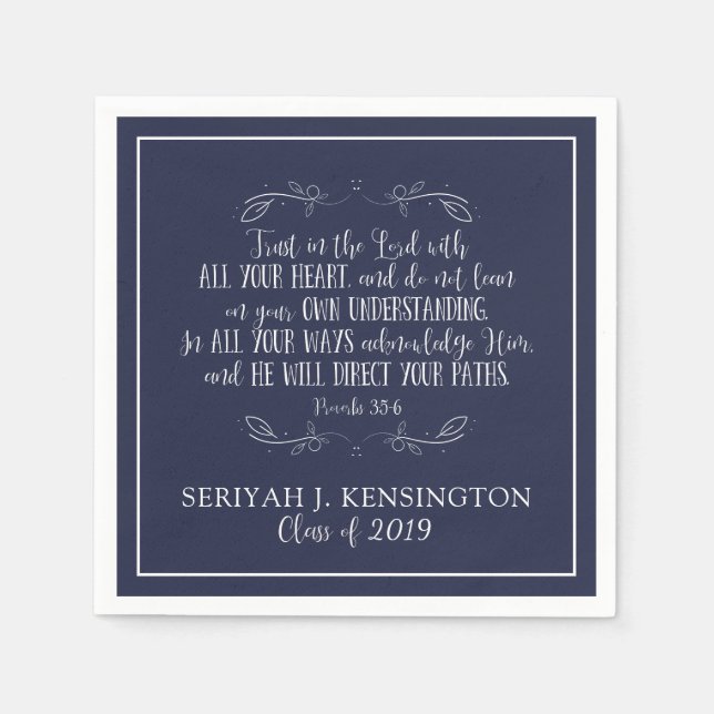 Christian Graduation Bible Verse Typography Blue Napkins (Front)
