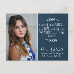Christian Graduation Bible Verse Typography Blue Postcard
