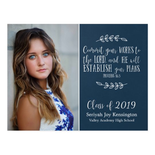 Christian Graduation Bible Verse Typography | Blue Postcard | Zazzle.com