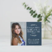 Christian Graduation Bible Verse Typography | Blue Postcard (Standing Front)