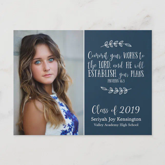 Christian Graduation Bible Verse Typography | Blue Postcard | Zazzle