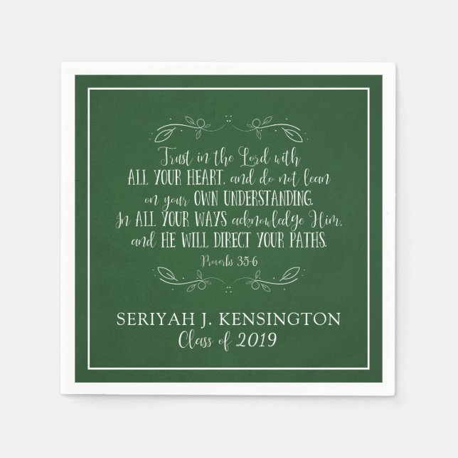Christian Graduation Bible Verse Typography Green Napkins (Front)