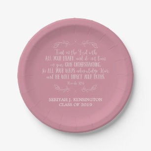 Christian Graduation Bible Verse Typography Pink Paper Plates