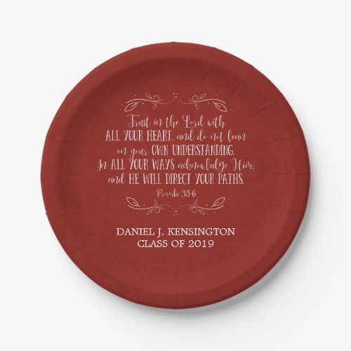 Christian Graduation Bible Verse Typography Red Paper Plates