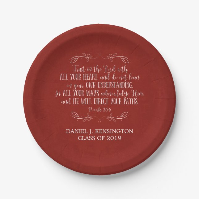 Christian Graduation Bible Verse Typography Red Paper Plates (Front)