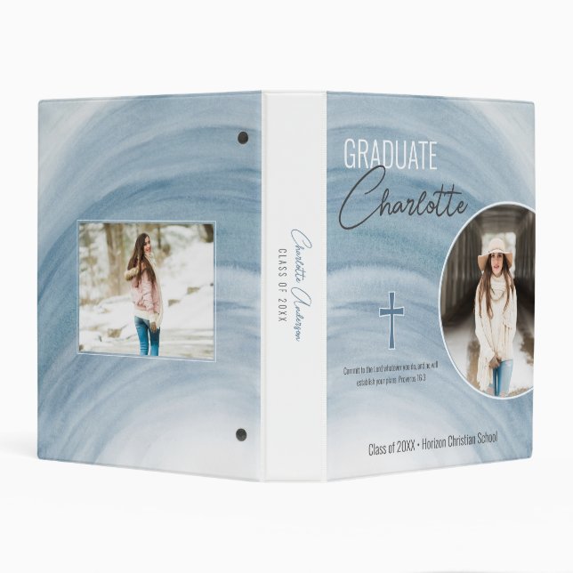 Christian Graduation Blue Watercolor Photo Mini Binder (Background)