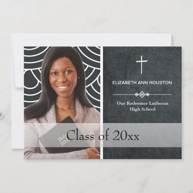 Christian Graduation Photo Announcement Black (Front)