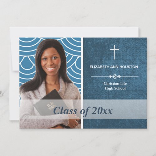 Christian Graduation Photo Announcement Blue