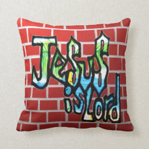 Christian graffiti throw pillow